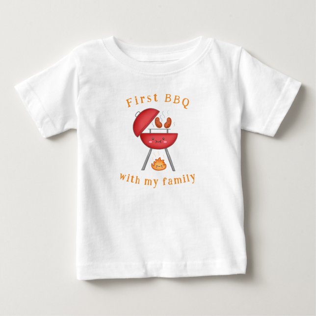 First BBQ Family Kids Fun Summer Holidays Baby T-Shirt (Front)