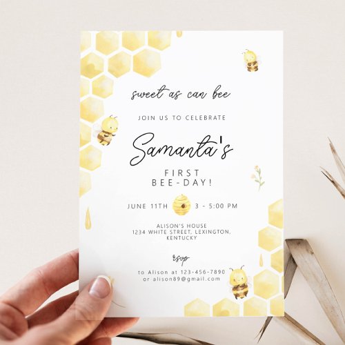 First Bee Birthday our little honey is one Invitation