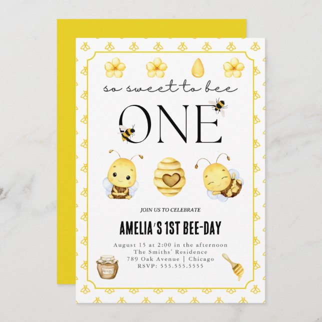 First bee-day, Bee 1st Birthday Invitation (Front/Back)