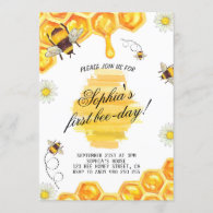 First Bee-Day Bee Honey Bee 1st Birthday Party Invitation
