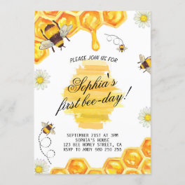 First Bee-Day Bee Honey Bee 1st Birthday Party Invitation