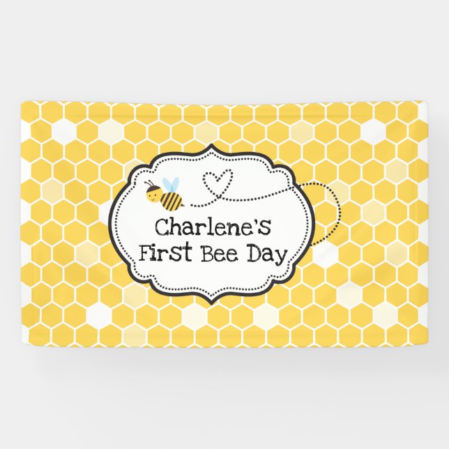 First Bee Day Birthday Backdrop Banner (Horizontal)