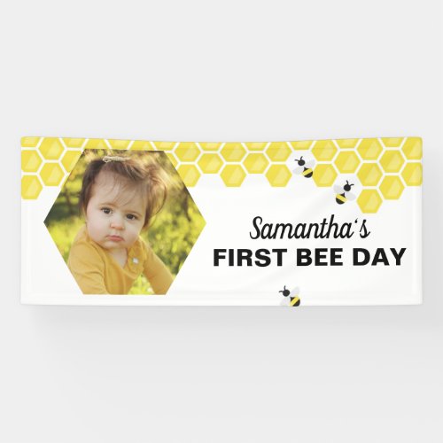 First Bee Day Birthday Banner Honeycomb Design