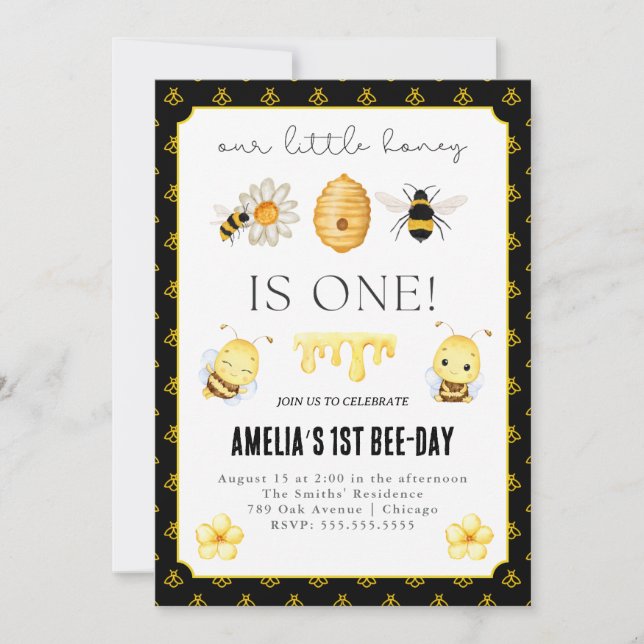 First bee-day birthday invitation (Front)