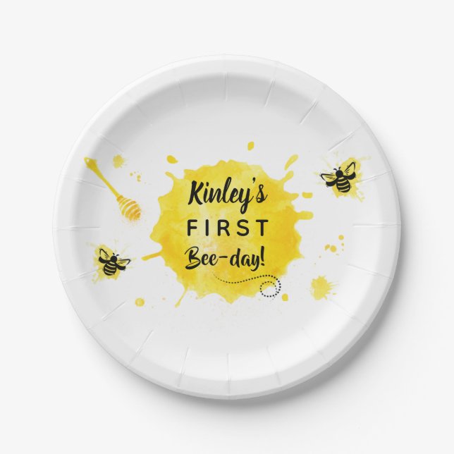 First bee-day birthday party honey bee paper plates (Front)