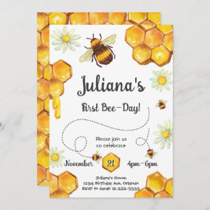 First Bee-Day Birthday Party Invitation