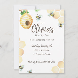 First 'Bee' Day Birthday Party Invitation