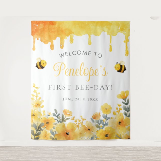 First Bee Day Birthday Photo Backdrop (Front)