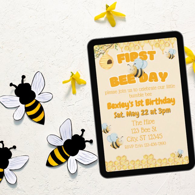First Bee Day, Bumble Bee 1st Birthday Invitation (Creator Uploaded)