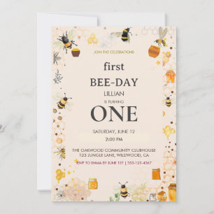 First Bee-Day First Birthday Invitation