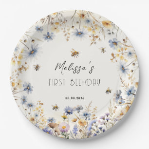 First Bee Day - Floral 1st Birthday Paper Plates