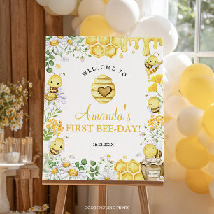 First Bee Day Floral Birthday Party Welcome Sign