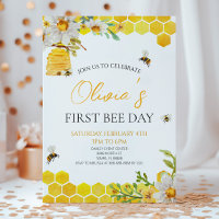 First Bee Day Floral Honey Bee 1st Birthday Party Invitation