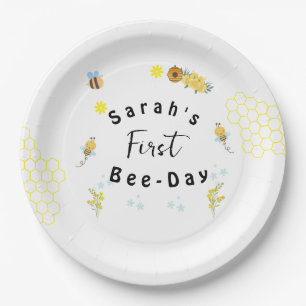 First Bee Day honey bee birthday Paper Plates