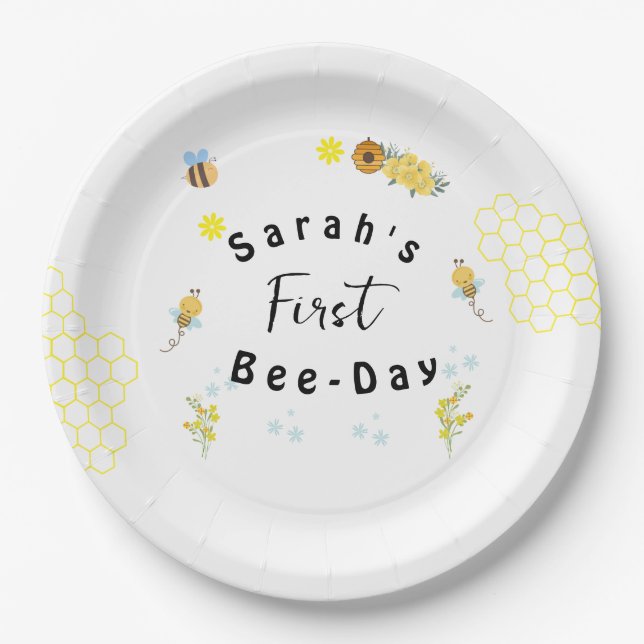 First Bee Day honey bee birthday Paper Plates (Front)