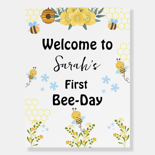 First Bee Day honey bee Welcome Sign (Front)