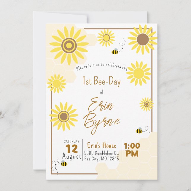 First Bee-Day Invitation (Front)