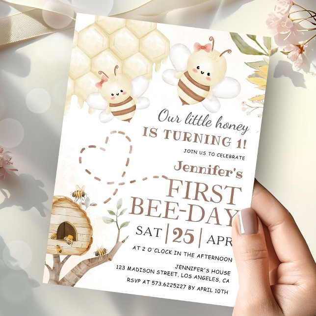 First Bee Day Little Honey 1st Bee Day  Invitation (Creator Uploaded)