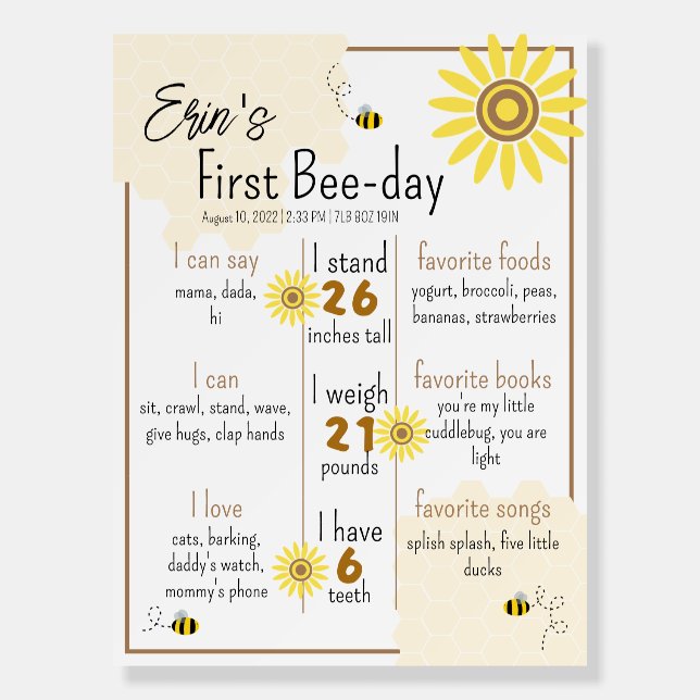 First Bee Day Milestone Board (Front)