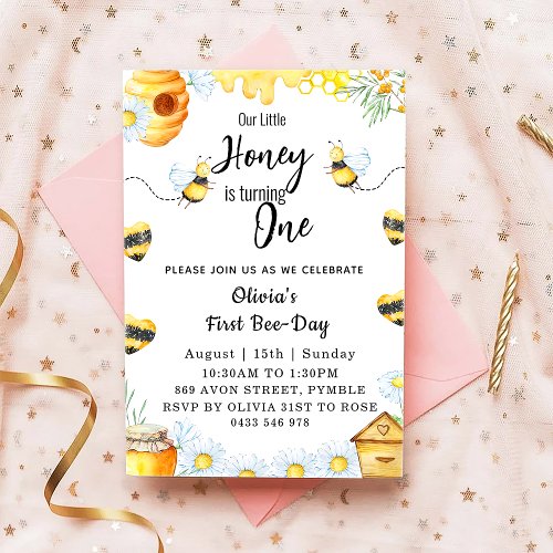 First Bee Day Our Little Honey is ONE Bee  Invitation