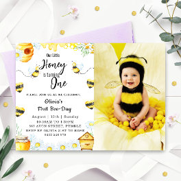 First Bee Day Our Little Honey is ONE Bee Photo Invitation