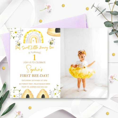 First Bee Day Our Sweet Little Honey Bee Birthday  Invitation