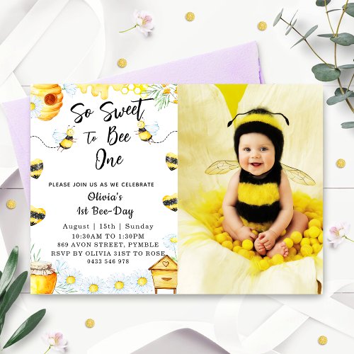 First Bee Day So Sweet To Bee One Bee Photo Invitation