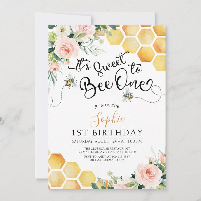 First Bee-Day Sweet to Bee One 1st Birthday Invitation (Front)