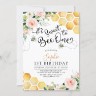 First Bee-Day Sweet to Bee One 1st Birthday Invitation