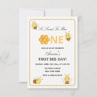 First Bee Day yellow honey 1st Birthday invitation