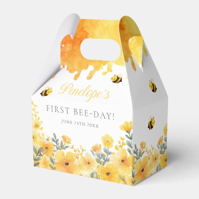 First Bee Day Yellow Wildflowers 1st Birthday Favor Boxes (Front Side)