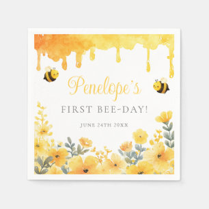 First Bee Day Yellow Wildflowers 1st Birthday Napkins