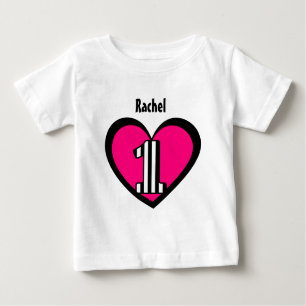 First Birthday 1 Year Old Striped Number Heart V9 Baby T-Shirt