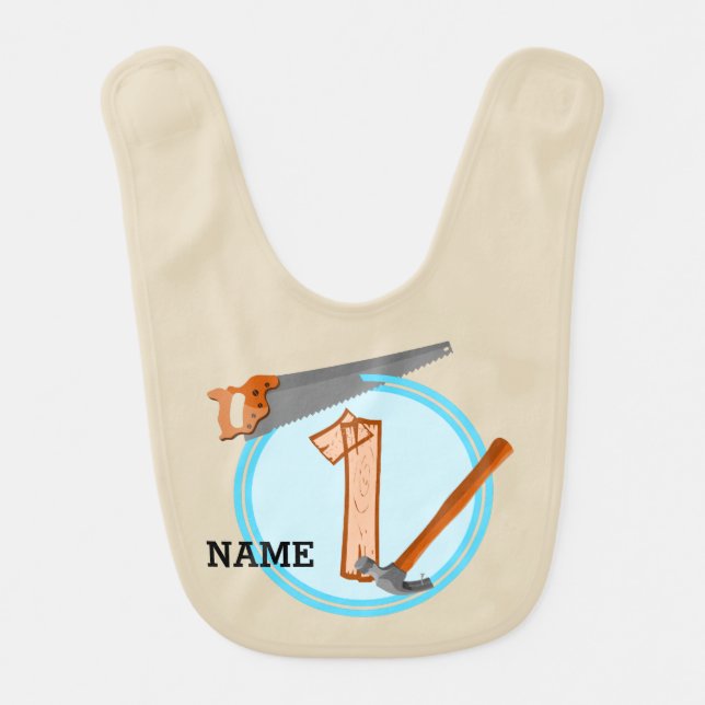 First Birthday 1 year old Tools Construction Party Baby Bib (Front)