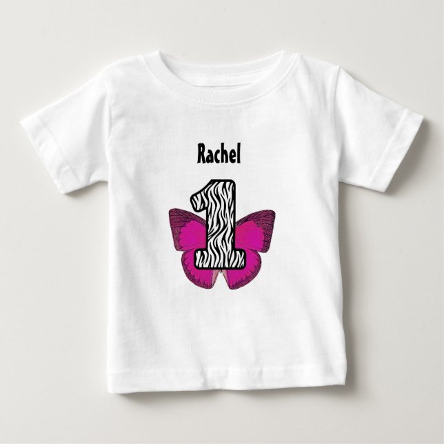 First Birthday 1 Year Old Zebra and Butterfly V01 Baby T-Shirt (Front)