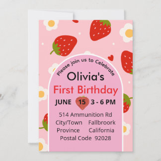 First Birthday 1st Birthday Strawberry Photo Invitation
