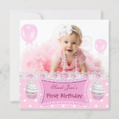 First Birthday 1st Girl Pink Cupcakes Baby Invitation (Front)