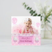 First Birthday 1st Girl Pink Cupcakes Baby Invitation (Standing Front)