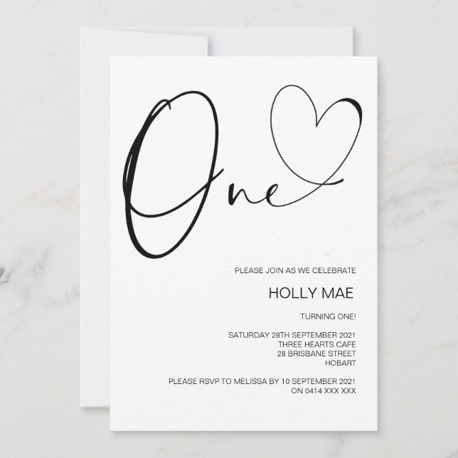 First Birthday 1st Party Cute Heart Invitation (Front)