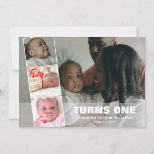 First Birthday 4 Photo Collage Birth Announcement