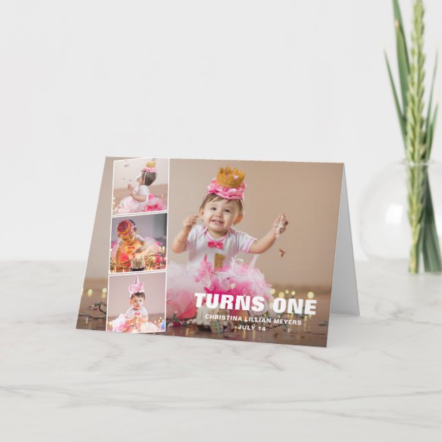 First Birthday 4 Photo Collage Birthday  Card (Front)