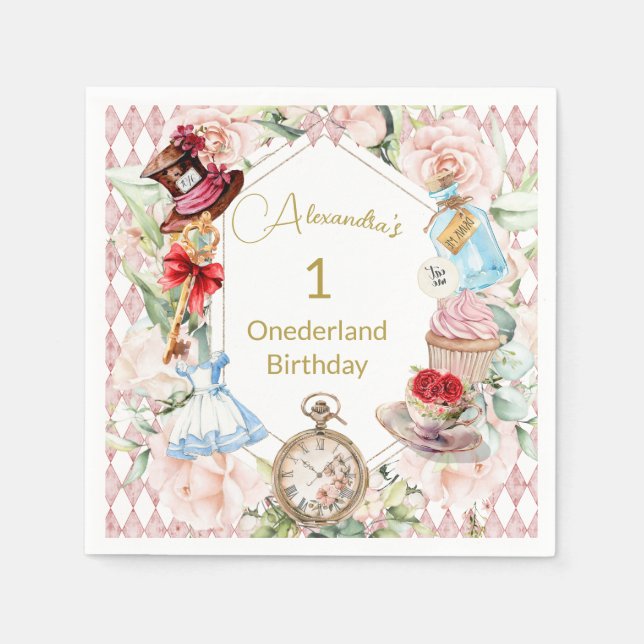 First Birthday Alice In Wonderland Child Age  Napkins (Front)