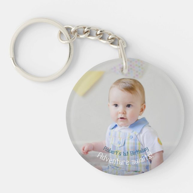 First Birthday Anniversary Custom Photo Template Keychain (Front)