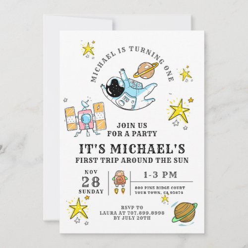 First Birthday Astronaut Outer Space Party Invitation