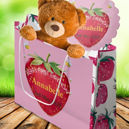 First birthday Baby 1st Strawberry Cute Large Gift Bag