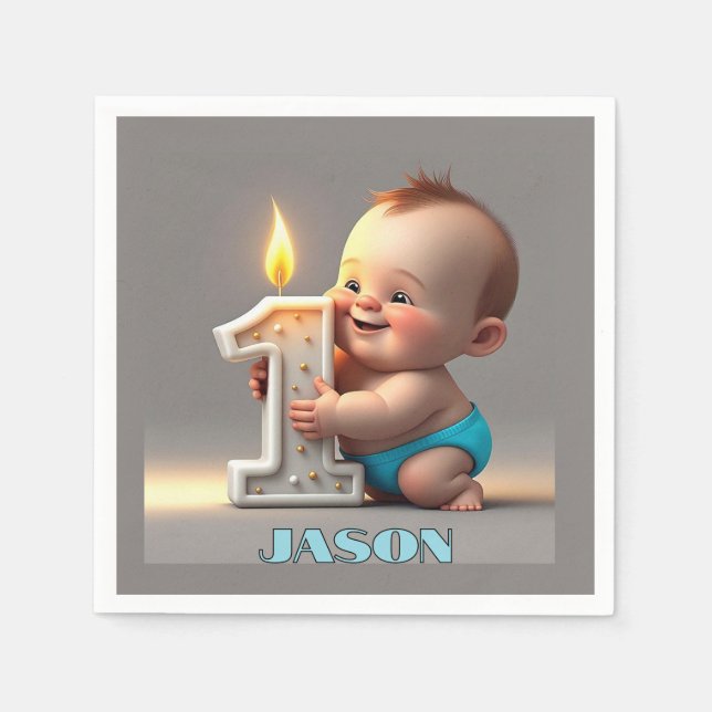 " FIRST BIRTHDAY BABY BOY " NAPKINS (Front)