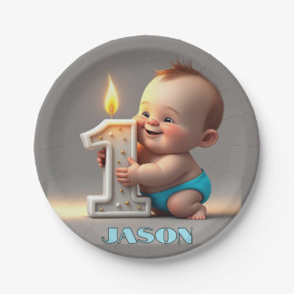 " FIRST BIRTHDAY BABY BOY " PAPER PLATES
