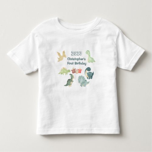 First Birthday Baby Cute Dinosaur Watercolor White Toddler T_shirt