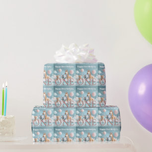 First Birthday Baby Giraffe with all his friends Wrapping Paper