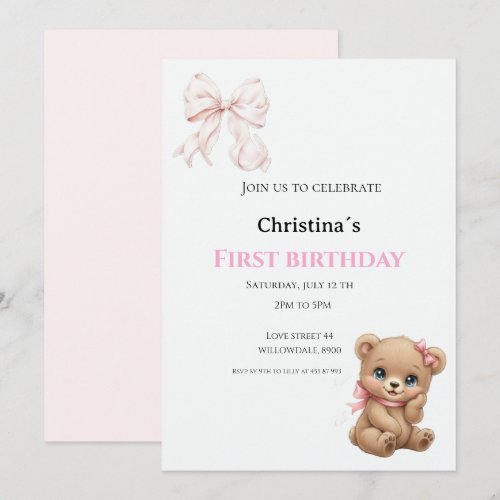 First Birthday baby girl Invitation